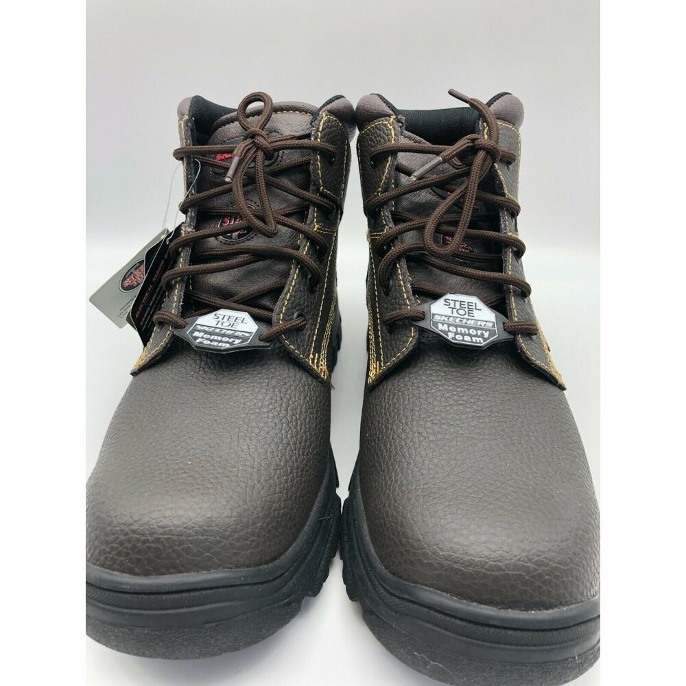 Skechers Men's 77143MC Brown Leather Steel Toe Safety Boots Lace Up Size US 13 - Picture 6 of 12